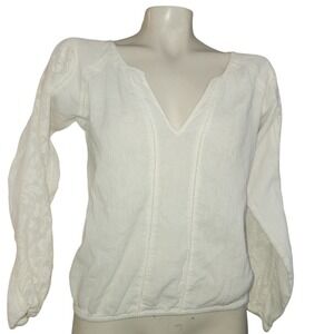 ONeill Womens XS White Gauze Lace Sleeve V-Neck Boho Peasant Blouse Top surfer